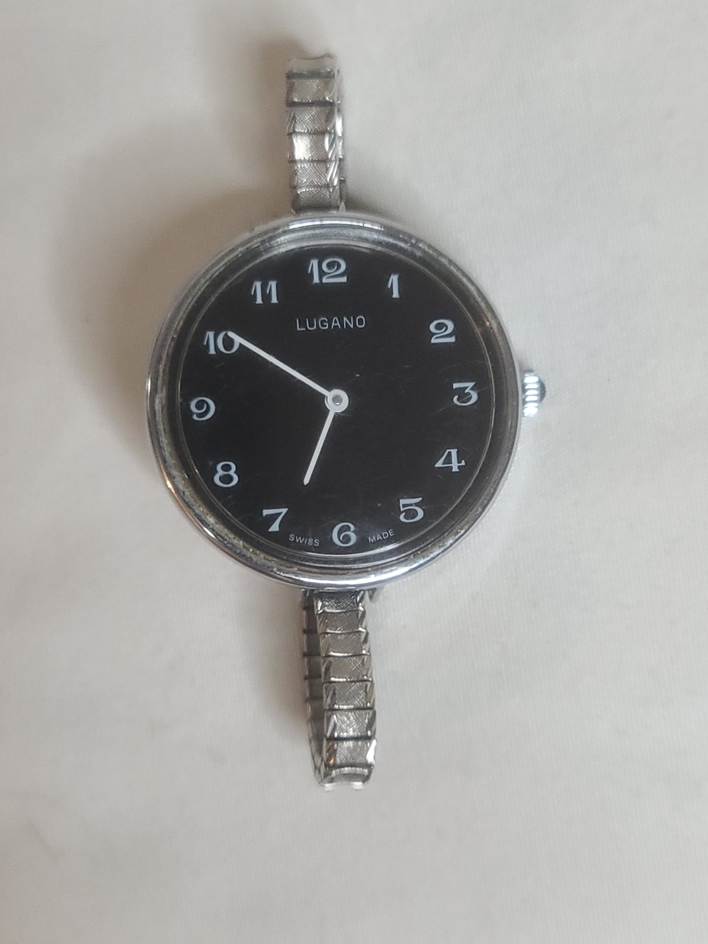Vintage Lugano Swiss-Made Mechanical Black Dial Wristwatch 35mm